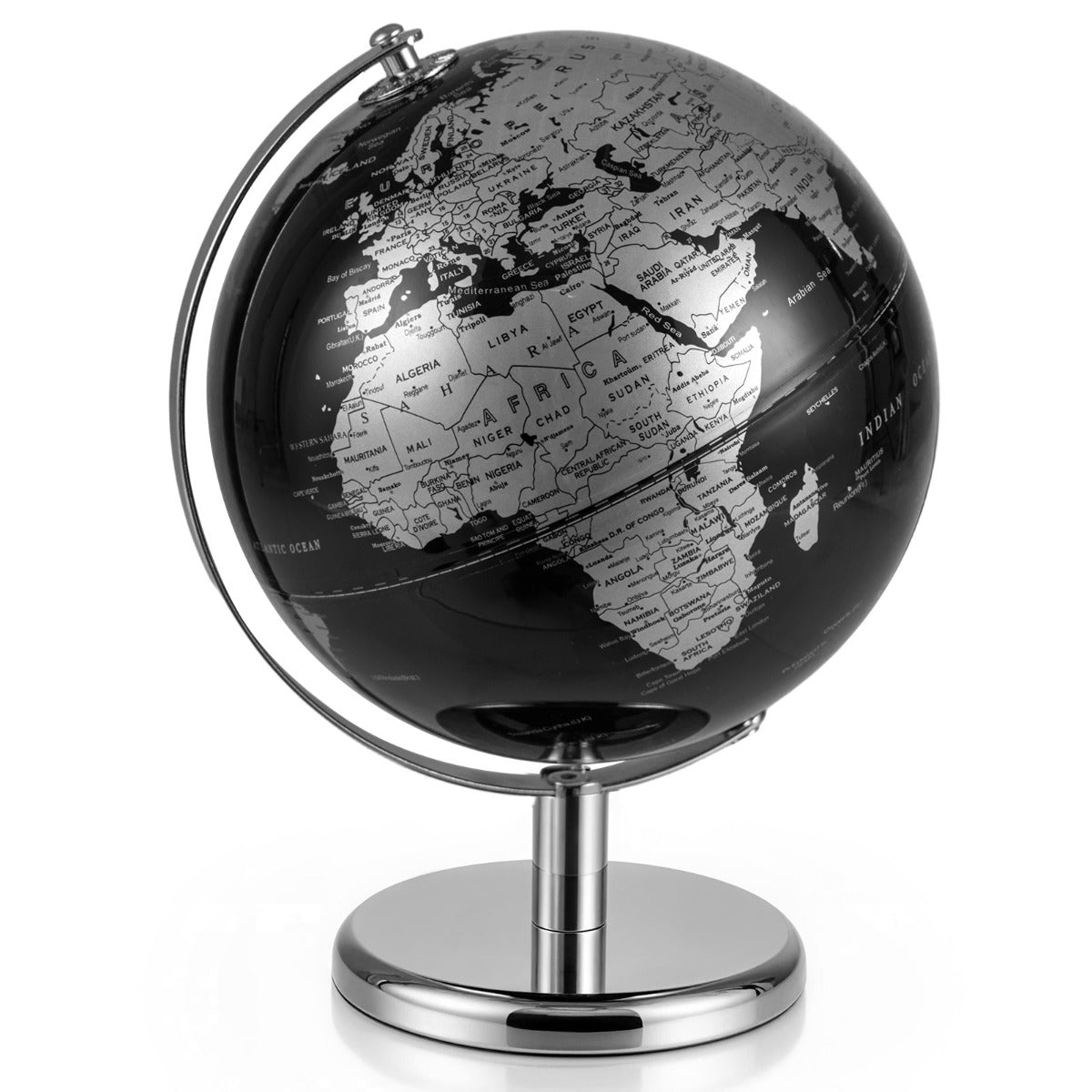 LIVSK Wereldbol met 360° Draaifunctie - Politieke en Fysieke Informatie - Robuuste Metalen Voet - Geen Montage Nodig - Goud +