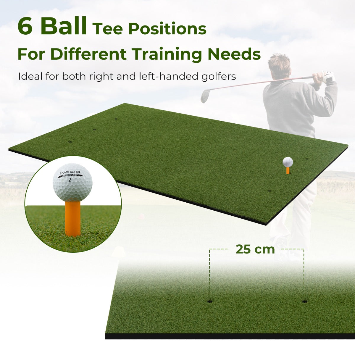 LIVSK Golftrainingsmat - Nauwkeurige uitlijning - 6 Tee Holes - Voor Binnen en Buiten - Eenvoudig op te rollen - 152 x 117 cm -