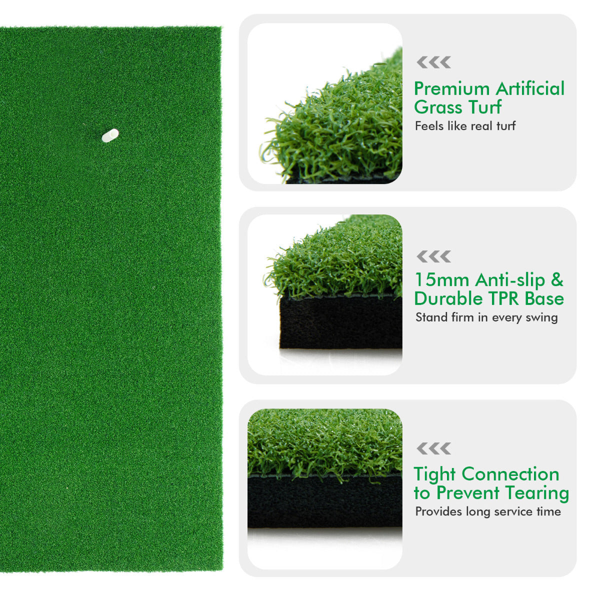 LIVSK Golfsimulatiemat met Echt Gevoel - 2 Tee Posities - Anti-slip TPR Basis - Voor Binnen & Buiten - 150 x 100 cm - Groen