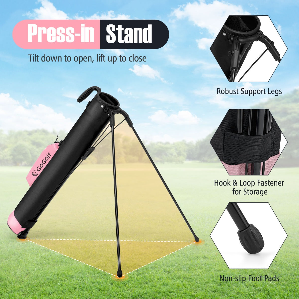 LIVSK Golfbag Standtas - Lichtgewicht 0,9 kg - Verstelbare Schouderriem - 2-weg Bovenverdeler - Opbergruimte - Roze