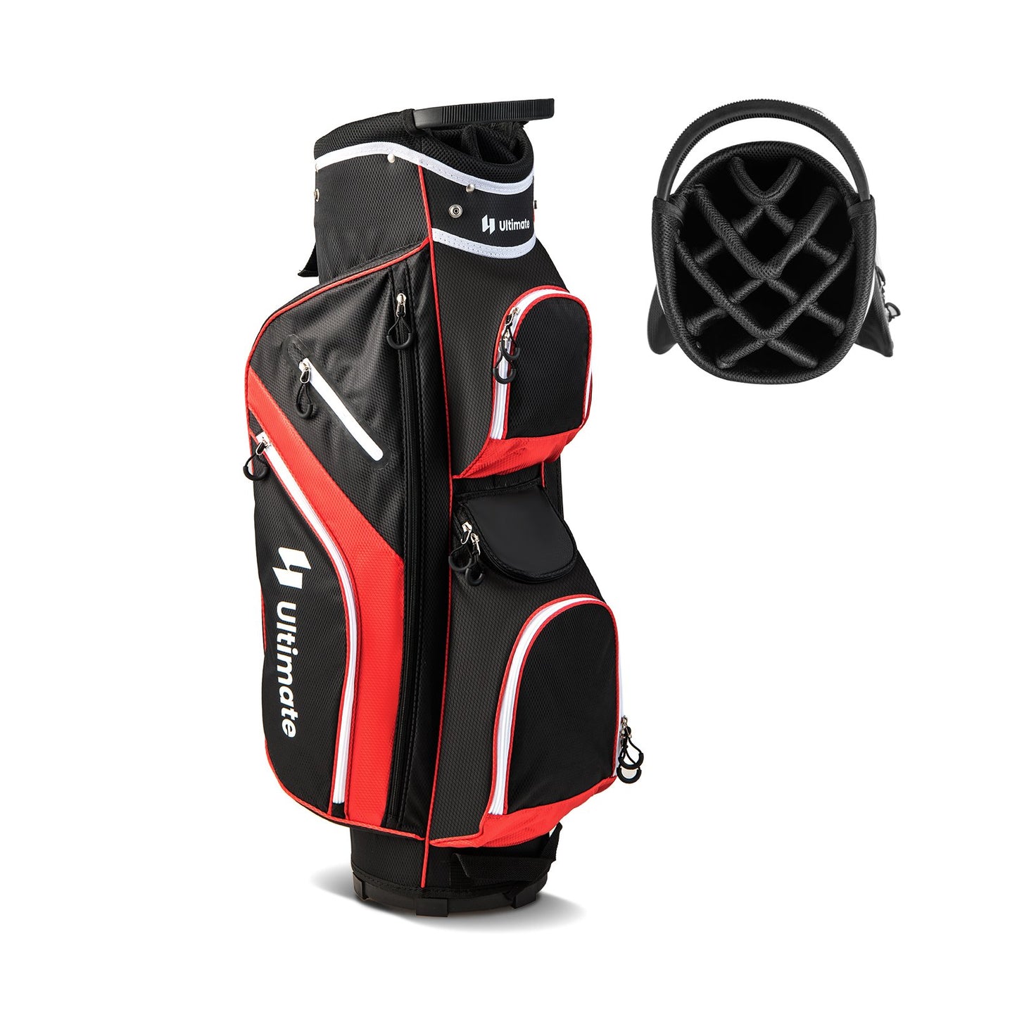 LIVSK Golftrolley Tas - 14 Vakken - 9 Ritszakken - Koelvak - Inclusief Regenhoes - Lichtgewicht 2 kg - Rood