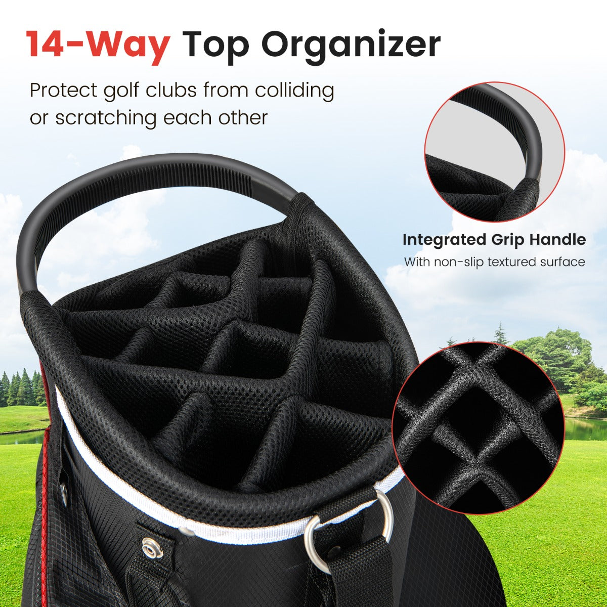 LIVSK Golftrolley Tas - 14 Vakken - 9 Ritszakken - Koelvak - Inclusief Regenhoes - Lichtgewicht 2 kg - Rood