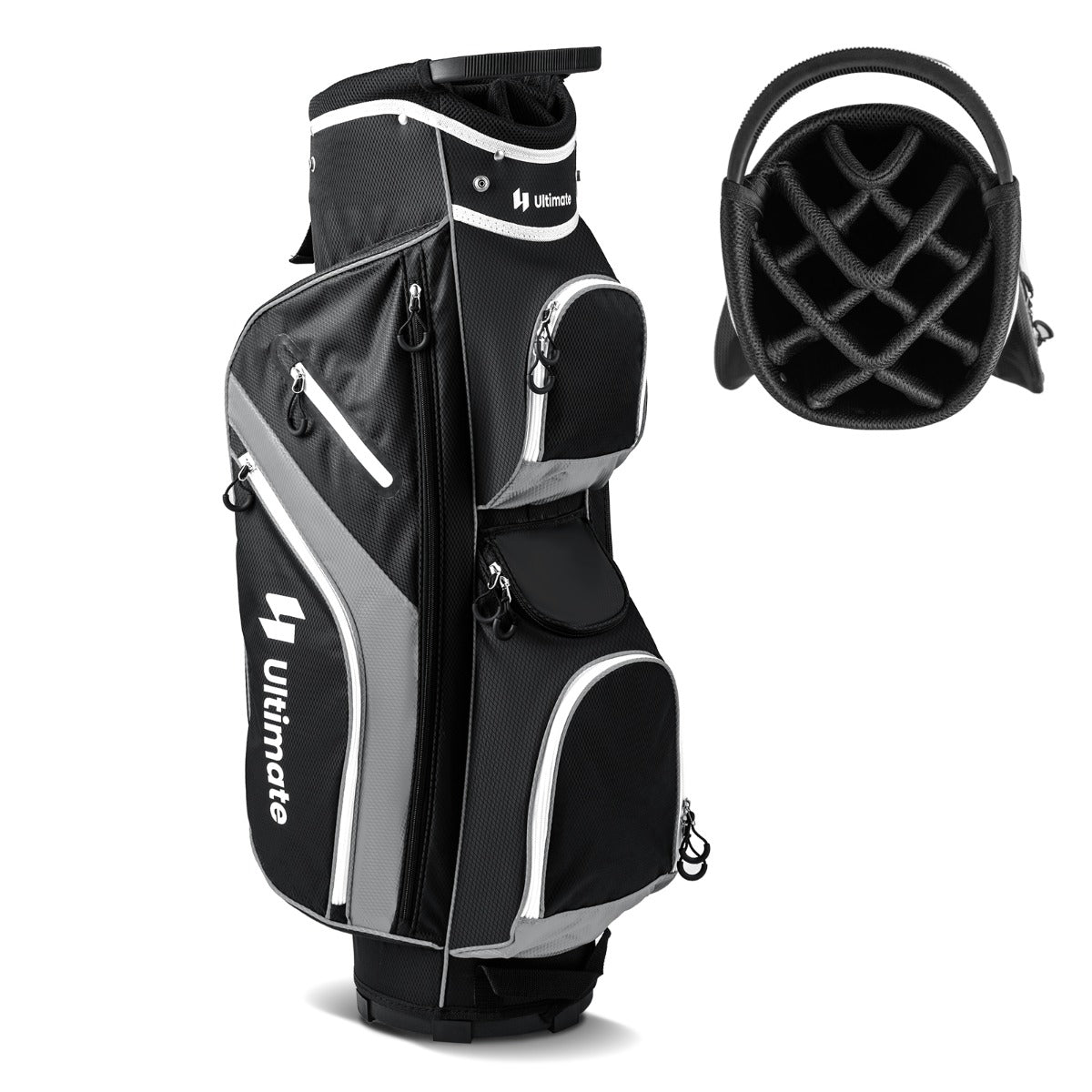 LIVSK Golftrolley Tas - 14 Vakken - 9 Ritszakken - Koeltas - Parapluhouder - Lichtgewicht - Grijs