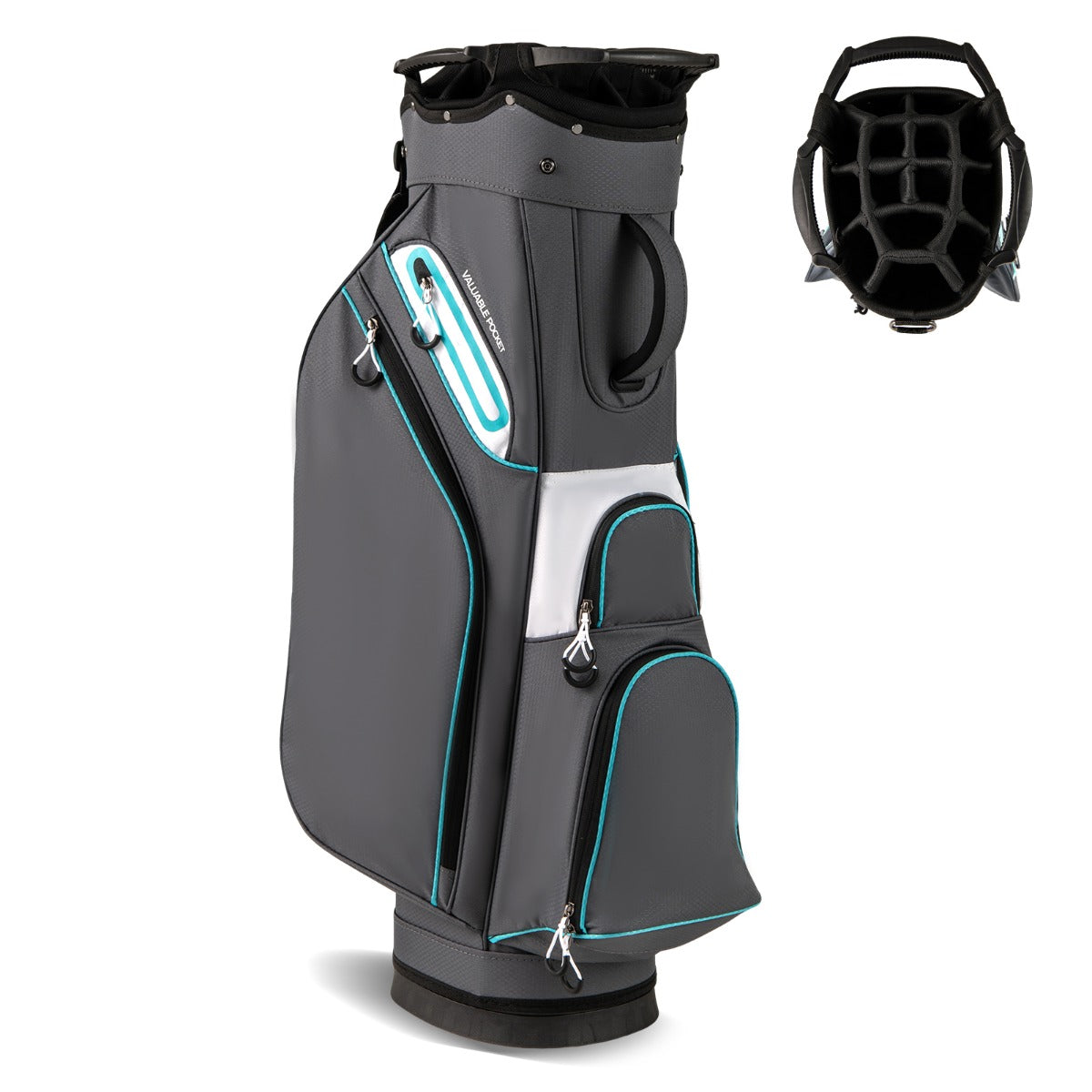 LIVSK Waterafstotende Golfbag - 14 Vakken - Inclusief Koeltas en Ritsregenhoes - Slijtvast Polyester - Grijs