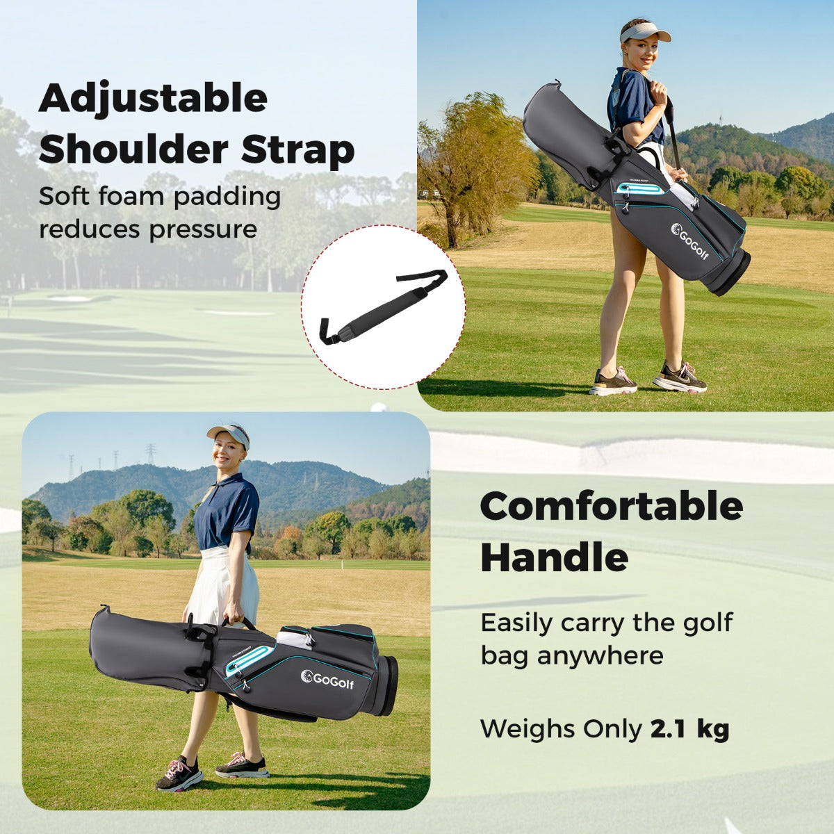 LIVSK Waterafstotende Golfbag - 14 Vakken - Inclusief Koeltas en Ritsregenhoes - Slijtvast Polyester - Grijs
