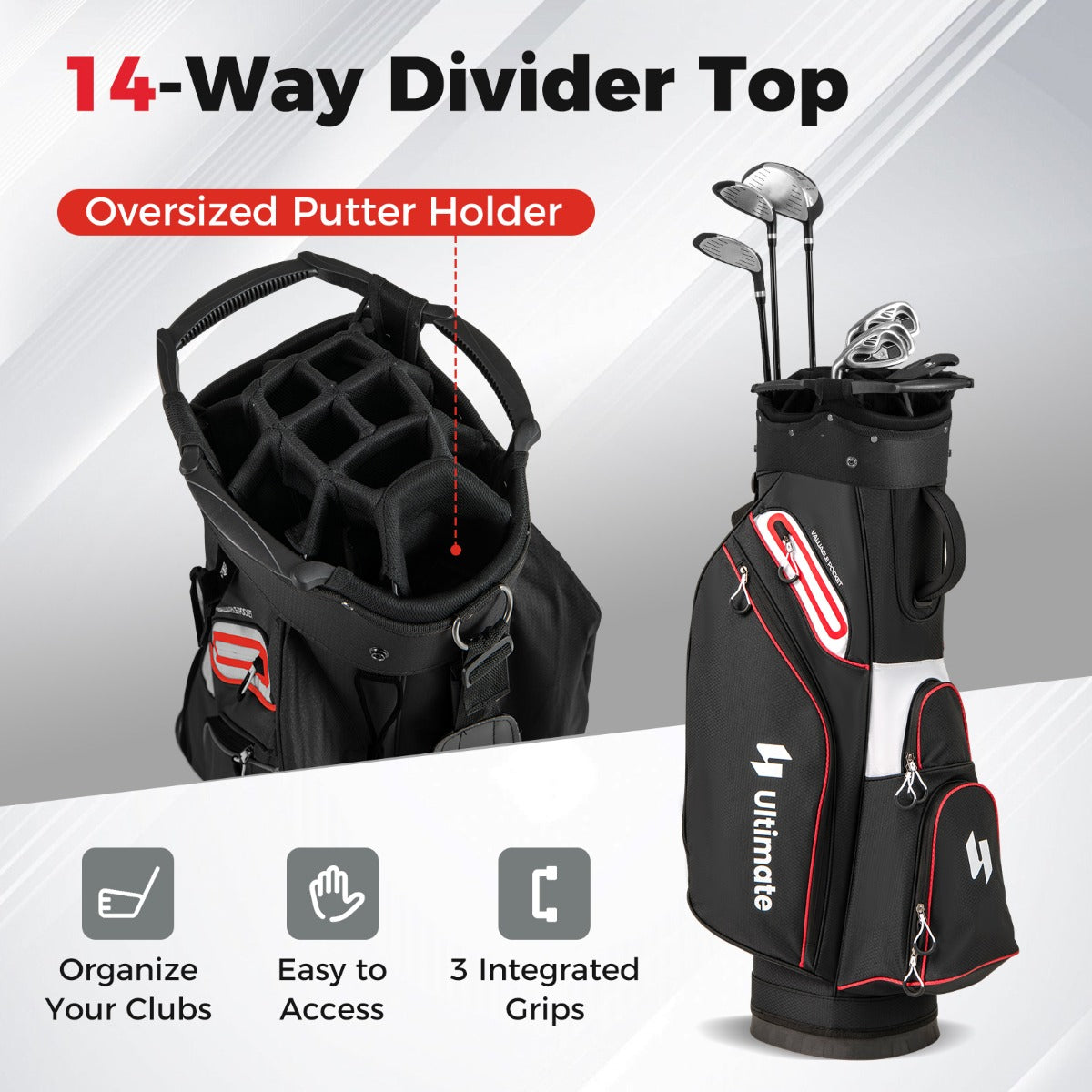 LIVSK Lichtgewicht Golfbag - 14 Vakken - Inclusief Koelvak en Ritsregenhoes - Duurzaam en Weersbestendig - Zwart
