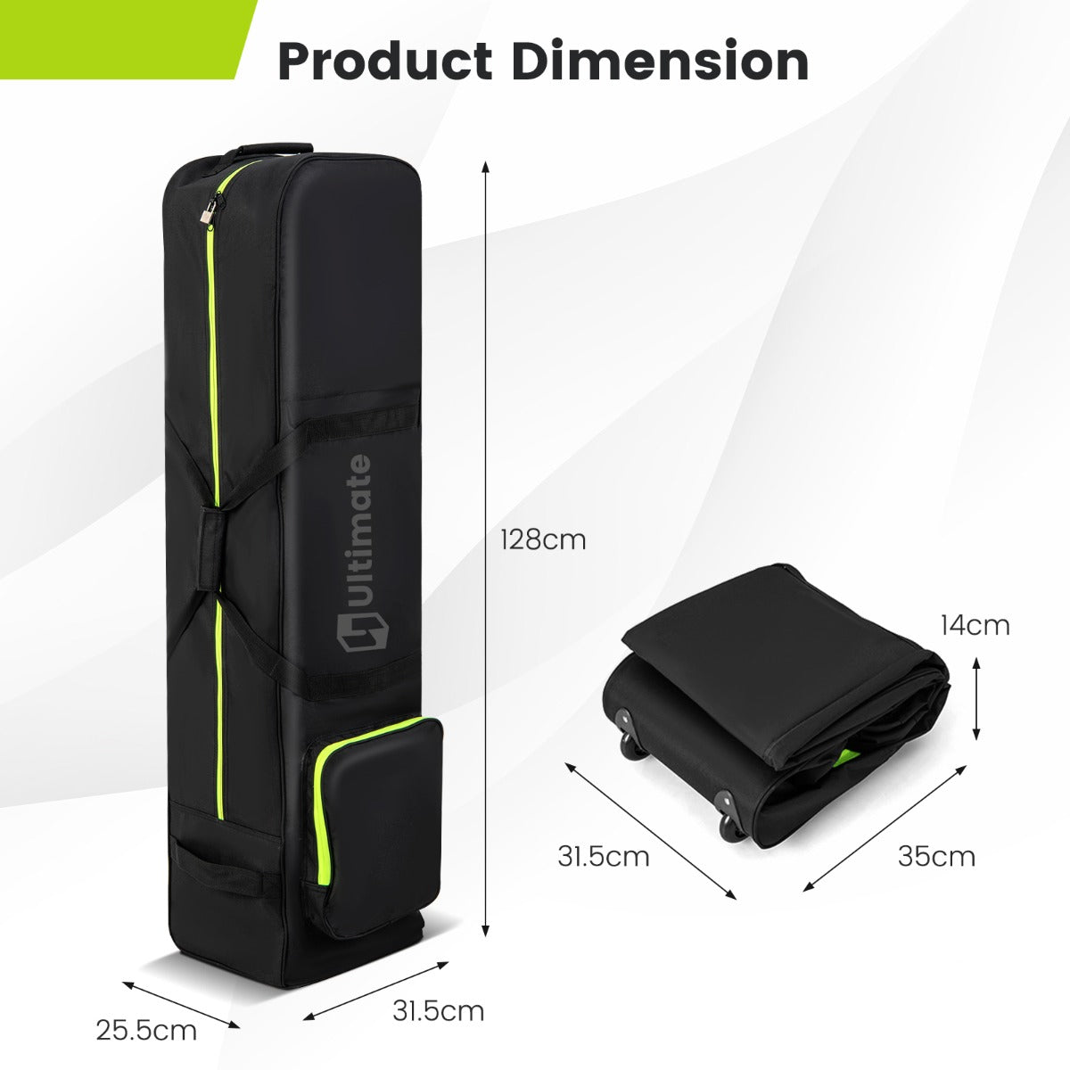 LIVSK Opvouwbare Golfreistas met Wielen - Waterdichte Oxford Stof - Extra Opbergvak - 3 Handgrepen - 31,5 x 25,5 x 128 cm - Zwart