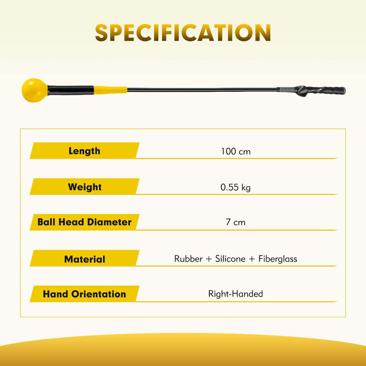 Livsk costway golfswingtrainer hulp 100 cm golftrainingshulp met verzwaarde kop voor grip geel 2