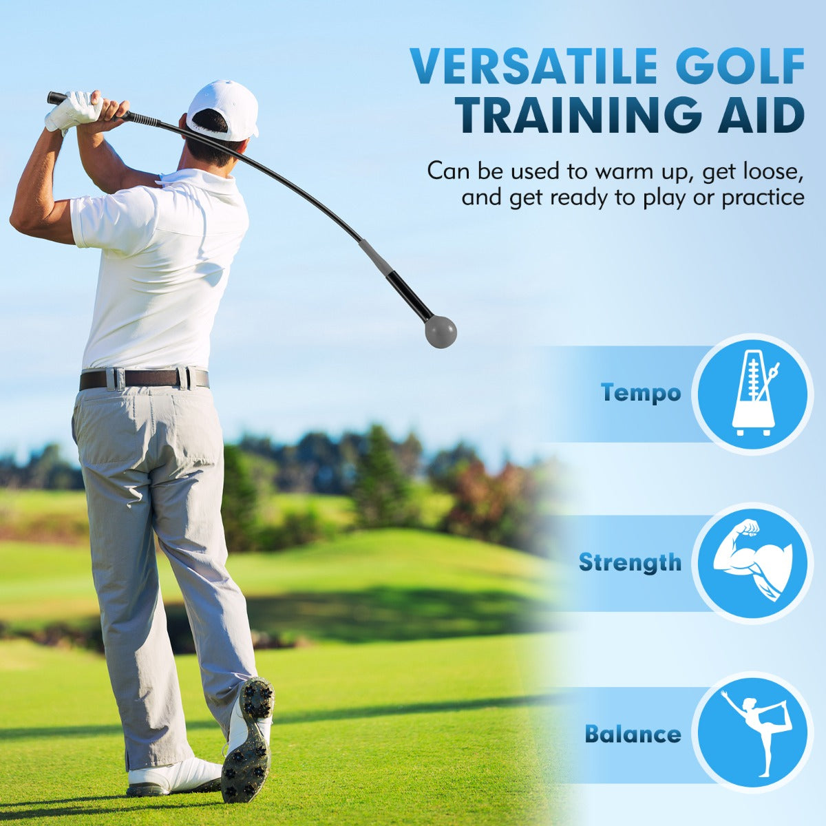 Livsk costway golfswingtrainer hulp 100 cm golftrainingshulp met verzwaarde kop voor grip grijs 3
