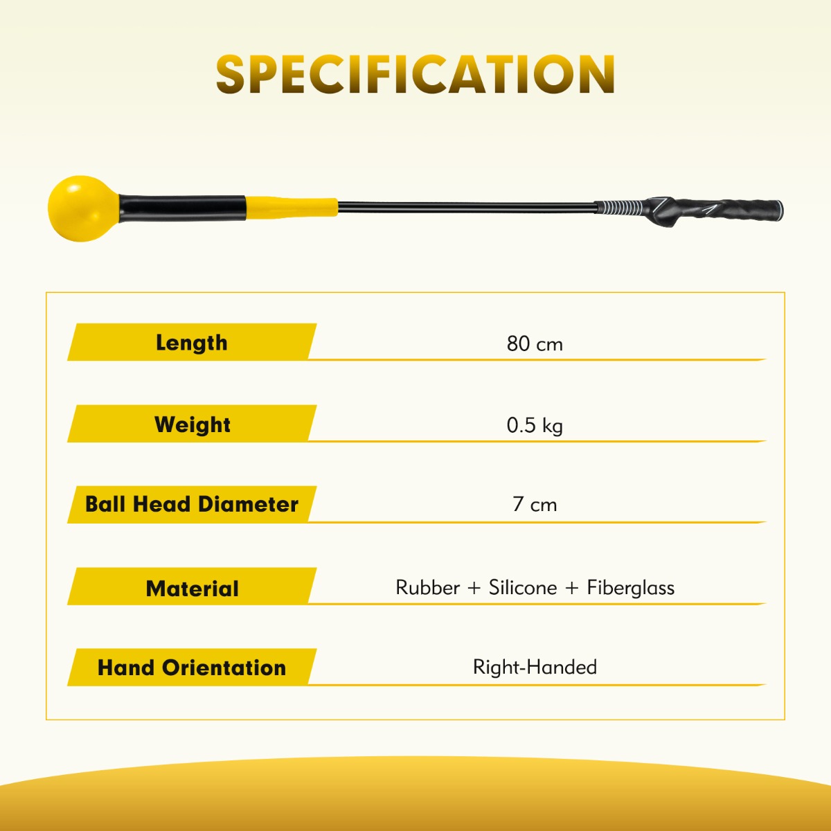 Livsk costway golfswingtrainer hulp 80 cm golftrainingshulp met verzwaarde kop voor grip geel 2