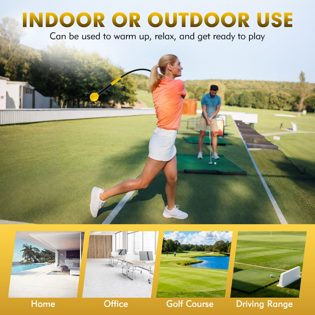 Livsk costway golfswingtrainer hulp 80 cm golftrainingshulp met verzwaarde kop voor grip geel 6