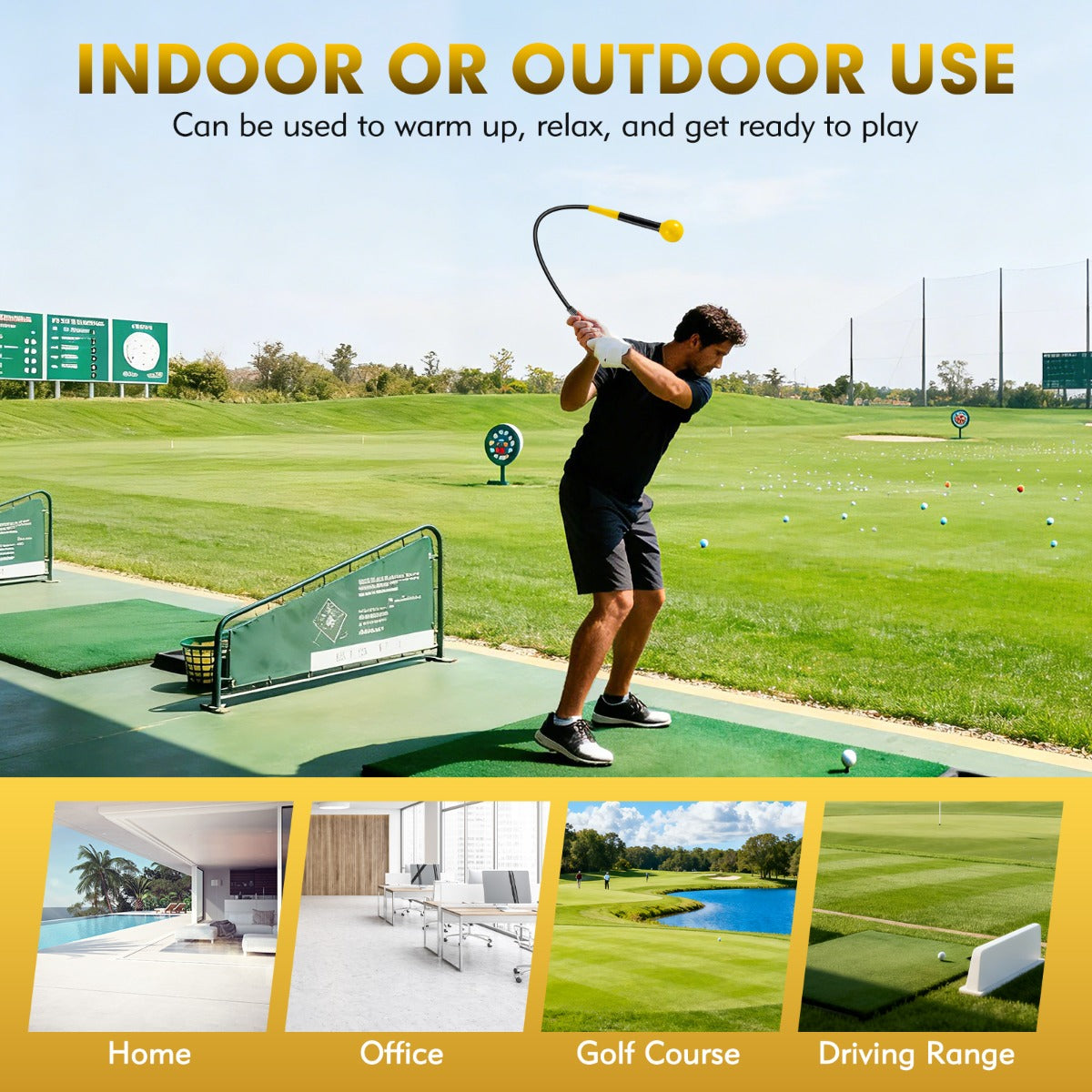 Livsk costway golfswingtrainer trainingsstick voor warming up met verzwaarde kop voor grip geel 6
