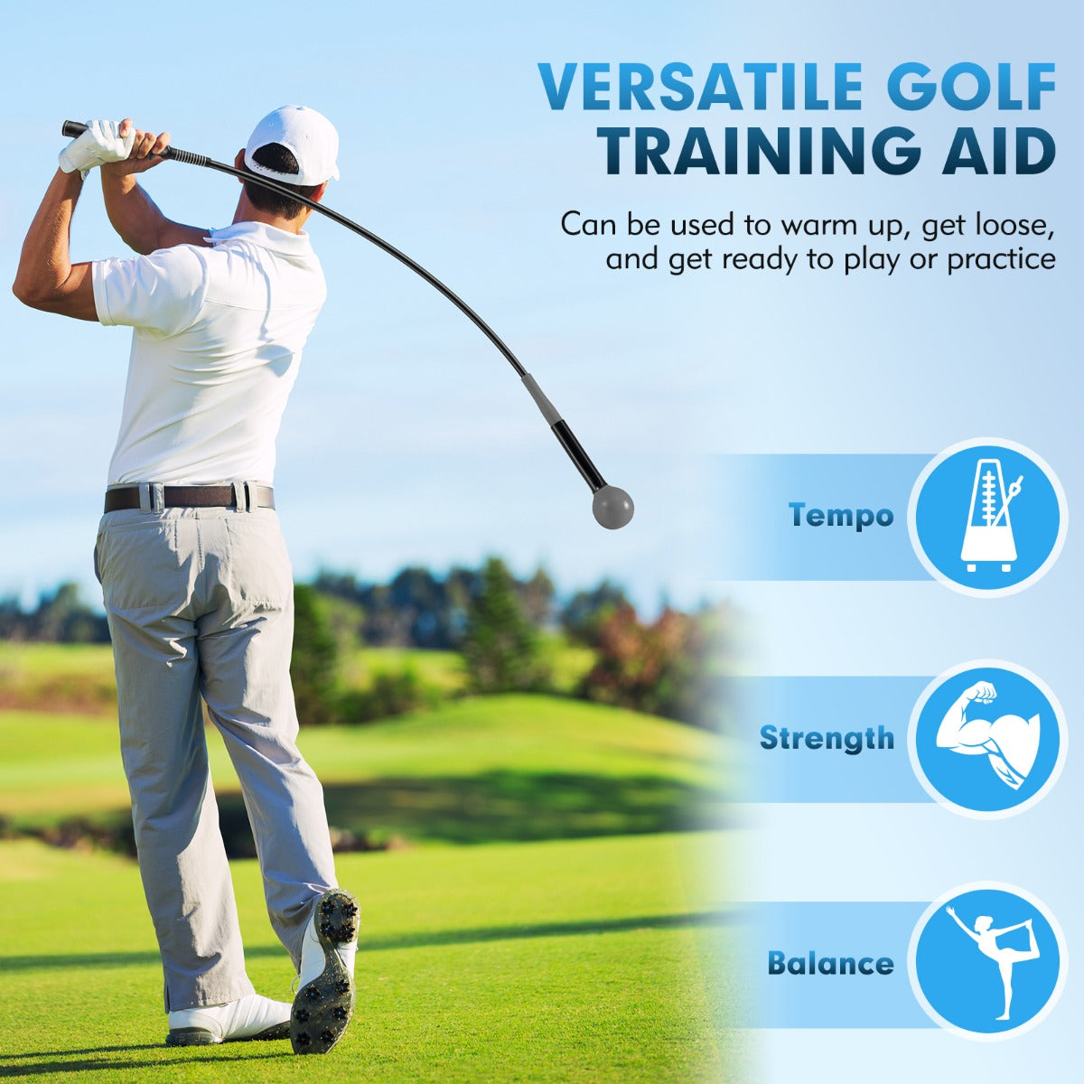 Livsk costway golfswingtrainer trainingsstick voor warming up met verzwaarde kop voor grip grijs 3