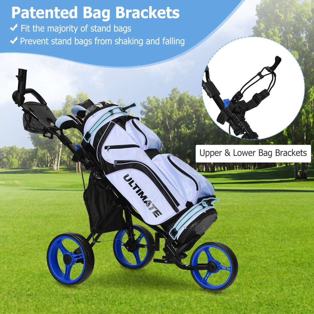 LIVSK Golftrolley Aluminium - Inklapbaar met Verstelbare Handgrepen - Parapluhouder - Opbergtas - Tot 100 kg - Groen