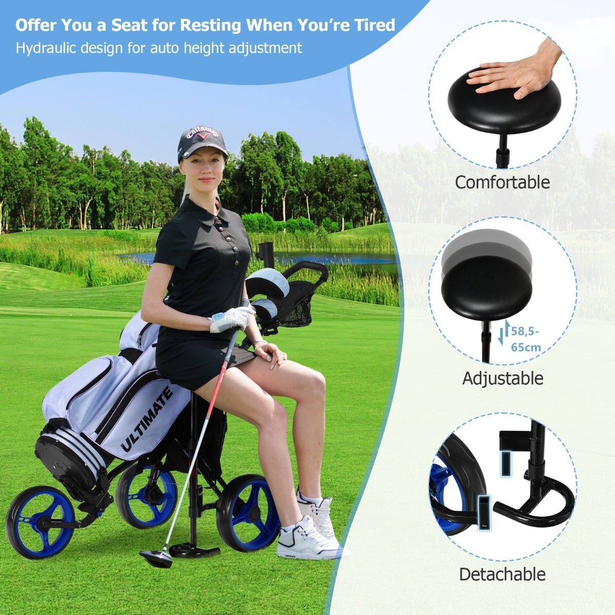 LIVSK Golftrolley Aluminium - Inklapbaar met Verstelbare Handgrepen - Parapluhouder - Opbergtas - Tot 100 kg - Groen