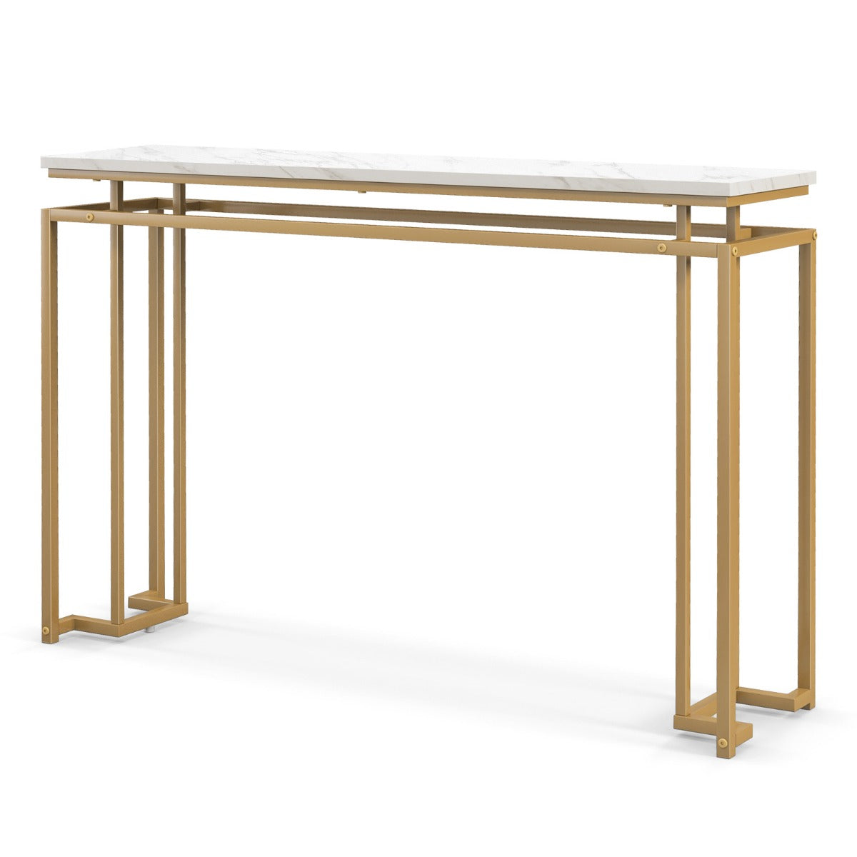 LIVSK Consoletafel Modern - Wit Marmeren Blad - Gouden Metalen Frame - 120 x 30 x 80,5 cm - Verstelbare Voetsteunen - Wit + Goud