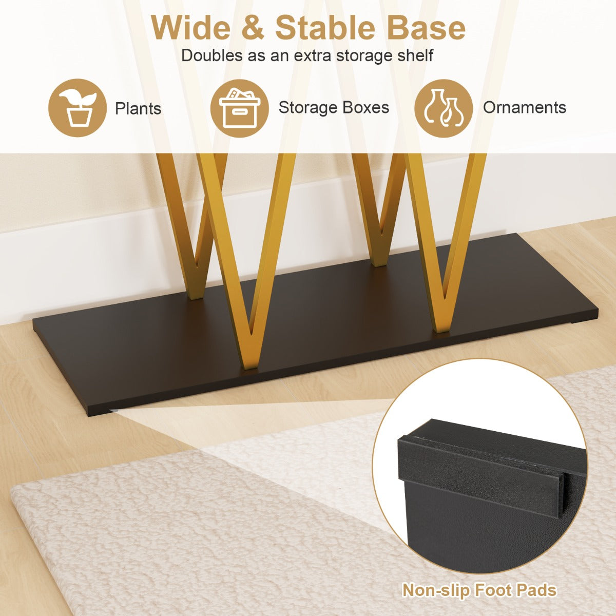 LIVSK Haltafel met Imitatiemarmeren Blad - W-vormig Frame - Brede Basis - Anti-kantelsets - 100 x 30 x 79 cm - Wit + Goud + Zwart