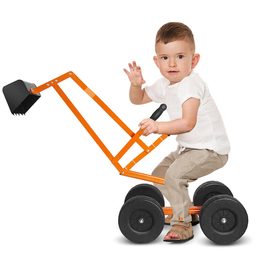 LIVSK Zandgraafmachine 360° Draaibaar - Stevige Metalen Constructie - Antislip Wielen - Voor Kinderen Vanaf 3 Jaar - Oranje