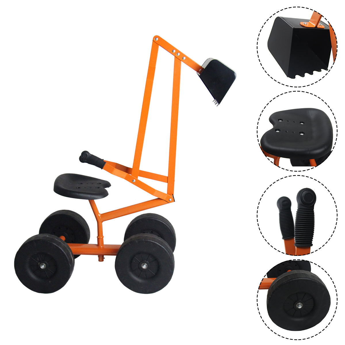 LIVSK Zandgraafmachine 360° Draaibaar - Stevige Metalen Constructie - Antislip Wielen - Voor Kinderen Vanaf 3 Jaar - Oranje