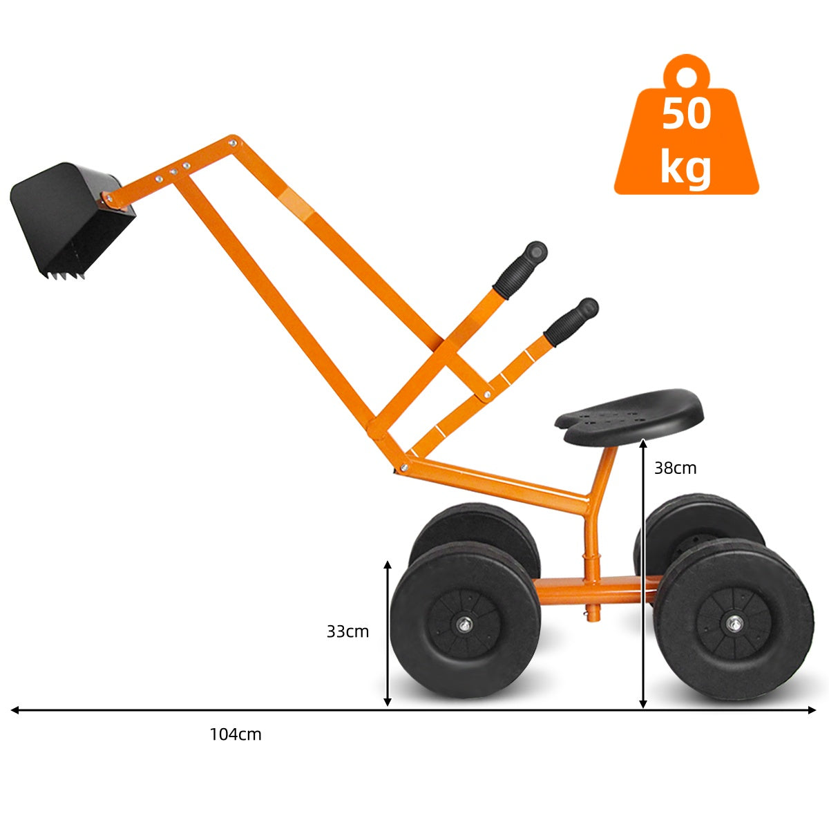 LIVSK Zandgraafmachine 360° Draaibaar - Stevige Metalen Constructie - Antislip Wielen - Voor Kinderen Vanaf 3 Jaar - Oranje