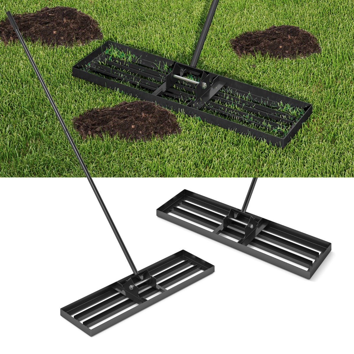 LIVSK Gazonegaliseerhark - Ergonomisch Handvat - Groot Harkblad 91 x 25 cm - Duurzaam Metaal - Voor Efficiënt Gazononderhoud -