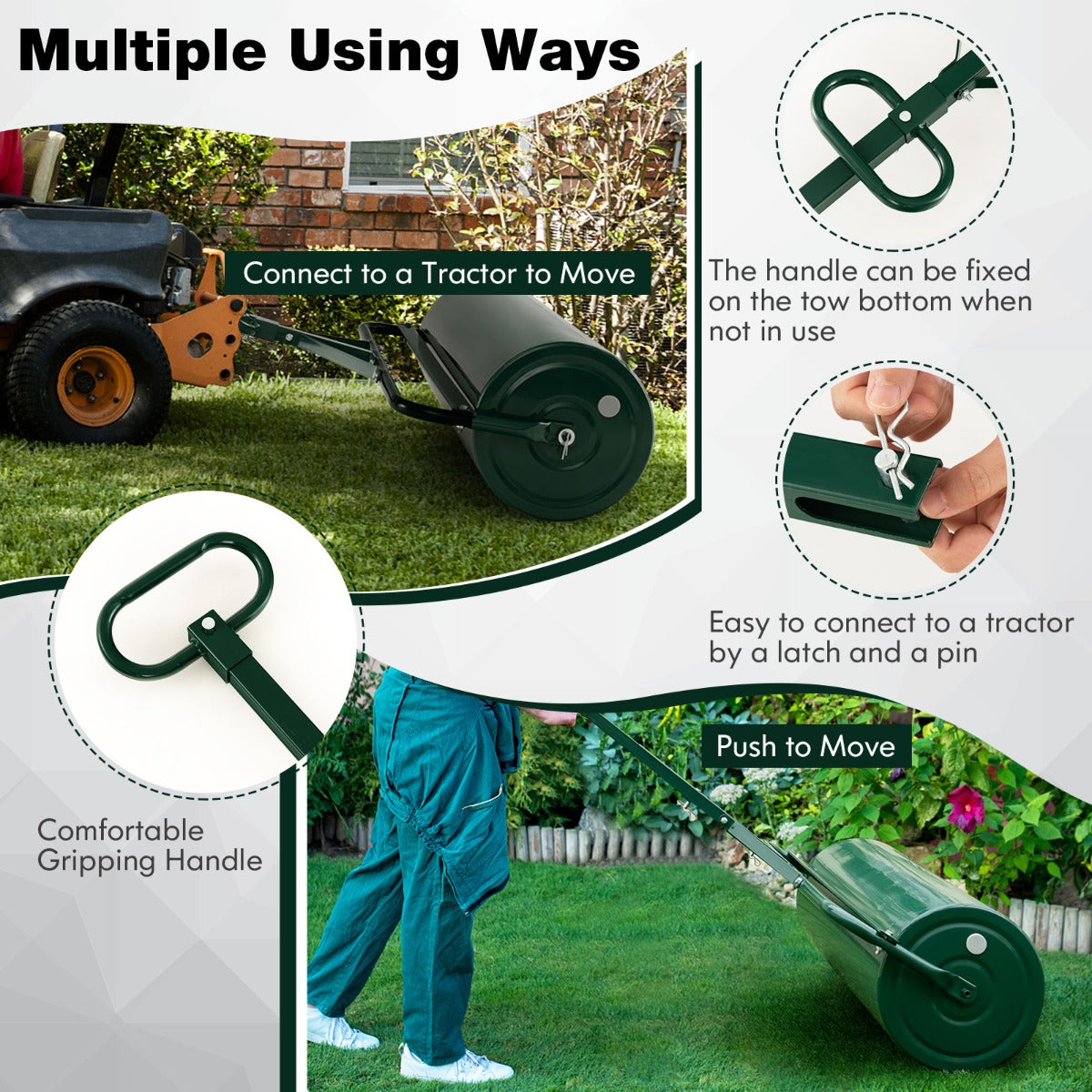 LIVSK 2-in-1 Multifunctionele Gazonwals - Robuust Metalen Frame - Vulbaar met 113 Liter Water/Zand - Afneembaar Handvat -
