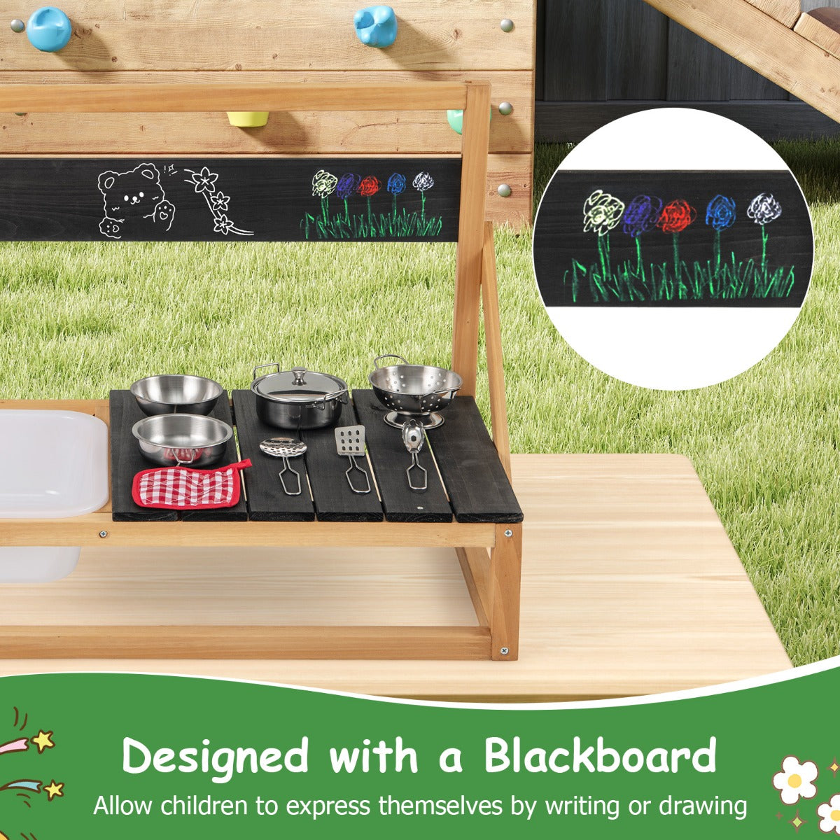 LIVSK Houten Speelkeuken voor Kinderen - Wand/Tafel Montage - Inclusief Accessoires en Gootsteen - Voor 3 jaar en ouder - Zwart +