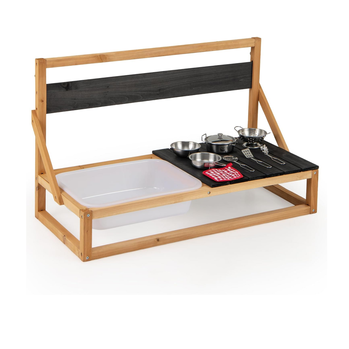 LIVSK Houten Speelkeuken voor Kinderen - Wand/Tafel Montage - Inclusief Accessoires en Gootsteen - Voor 3 jaar en ouder - Zwart +