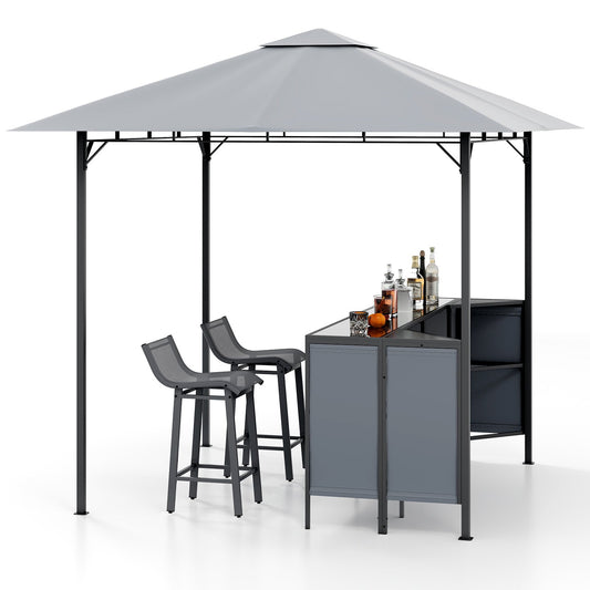 LIVSK 3-delige Bartafel met Paviljoen - Inclusief 2 Barkrukken - Poedergecoat Metalen Frame - Hittebestendig Glazen Oppervlak -