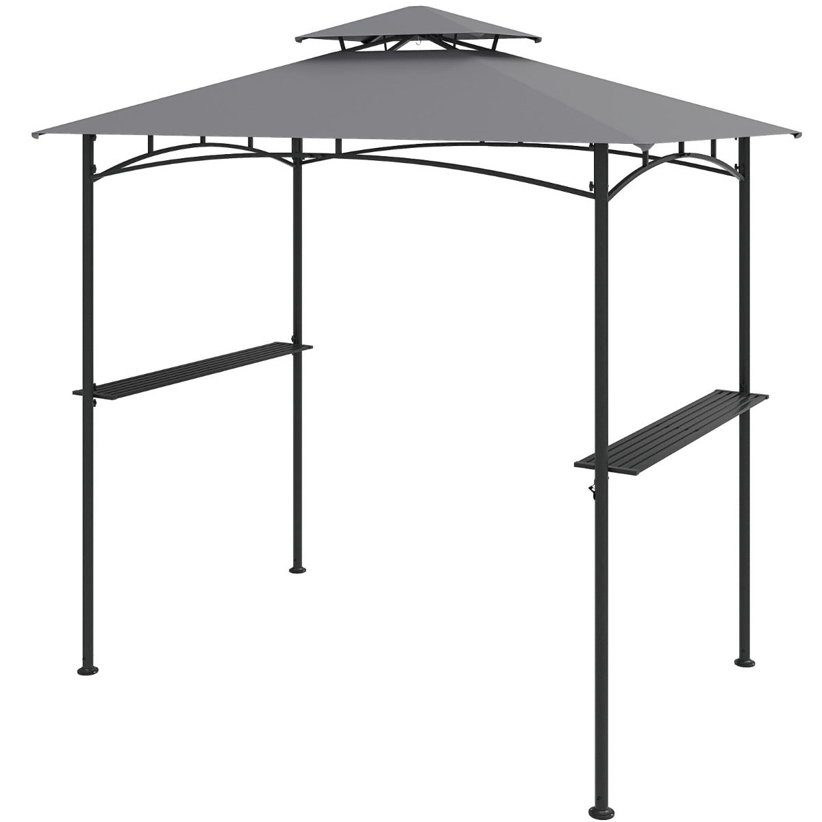 LIVSK Grillpaviljoen met Dubbel Dak - 2 Zijplanken - 6 Haken - Ingebouwde Flesopener - 242 x 150 x 250 cm - Grijs