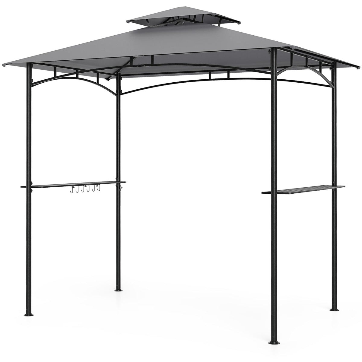 LIVSK Grillpaviljoen met Dubbel Dak - 2 Zijplanken - 6 Haken - Ingebouwde Flesopener - 242 x 150 x 250 cm - Grijs