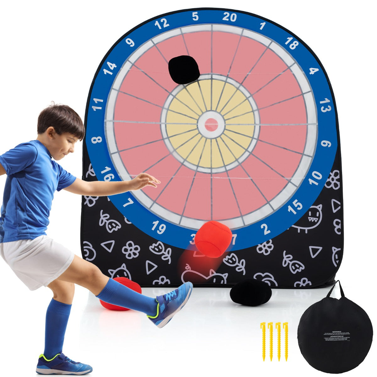 LIVSK Groot Dartspel - 4 Kleverige Ballen - Eenvoudig Op Te Zettten met Draagtas - Duurzaam PVC - 145 x 132 x 162 cm - Zwart +