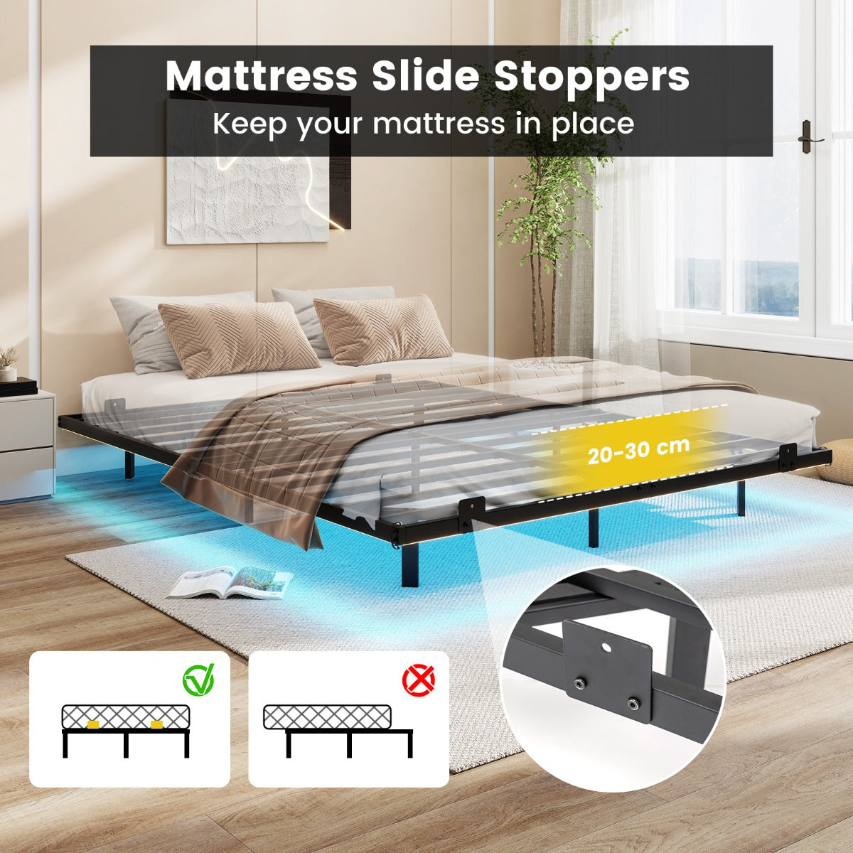 Livsk costway groot zwevend bedframe met ledverlichting modern metalen bedframe l 3