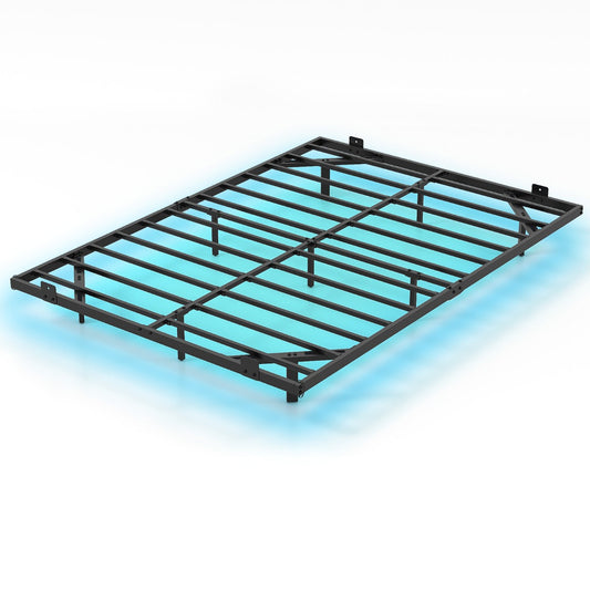 Livsk costway groot zwevend bedframe met ledverlichting modern metalen bedframe m