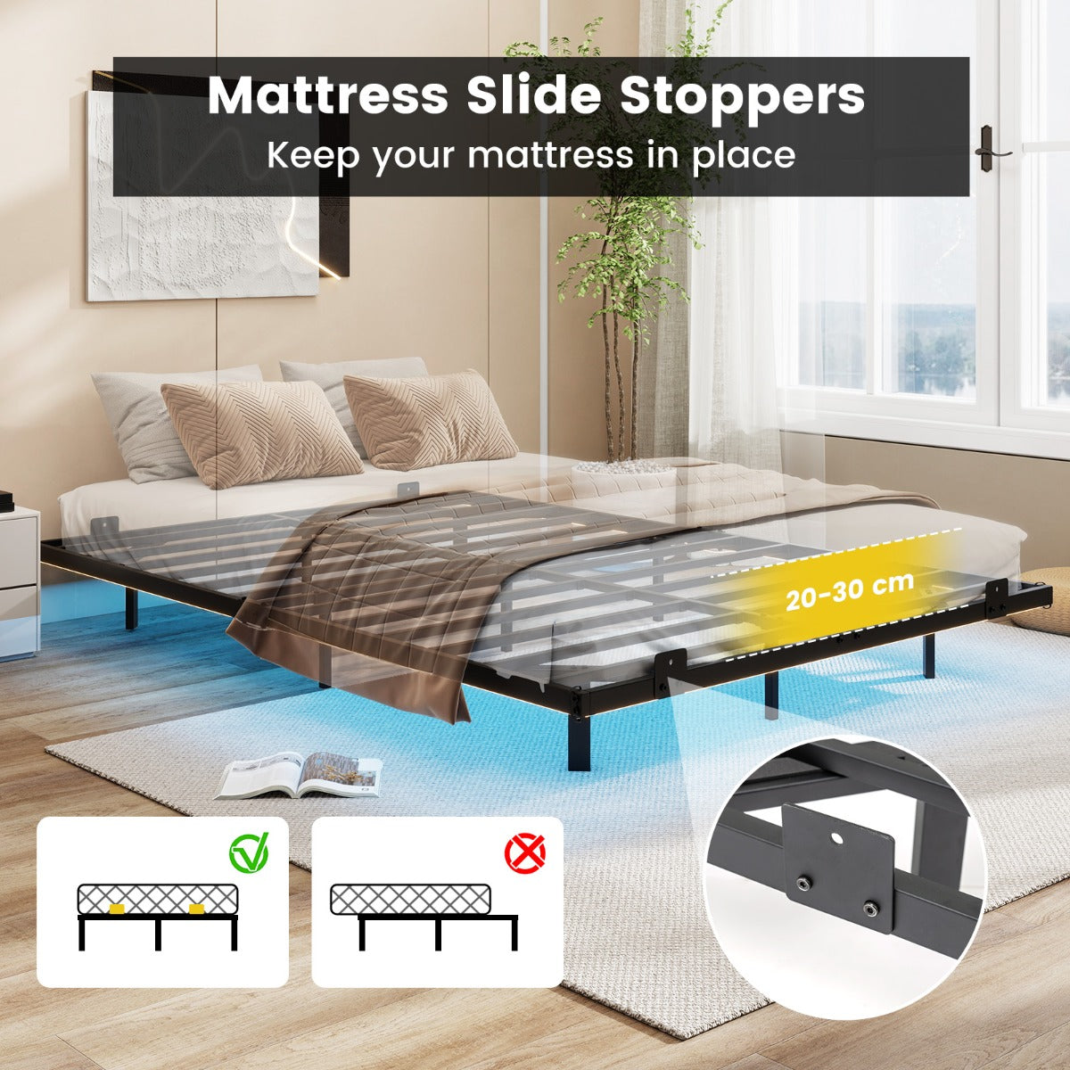 Livsk costway groot zwevend bedframe met ledverlichting modern metalen bedframe m 5