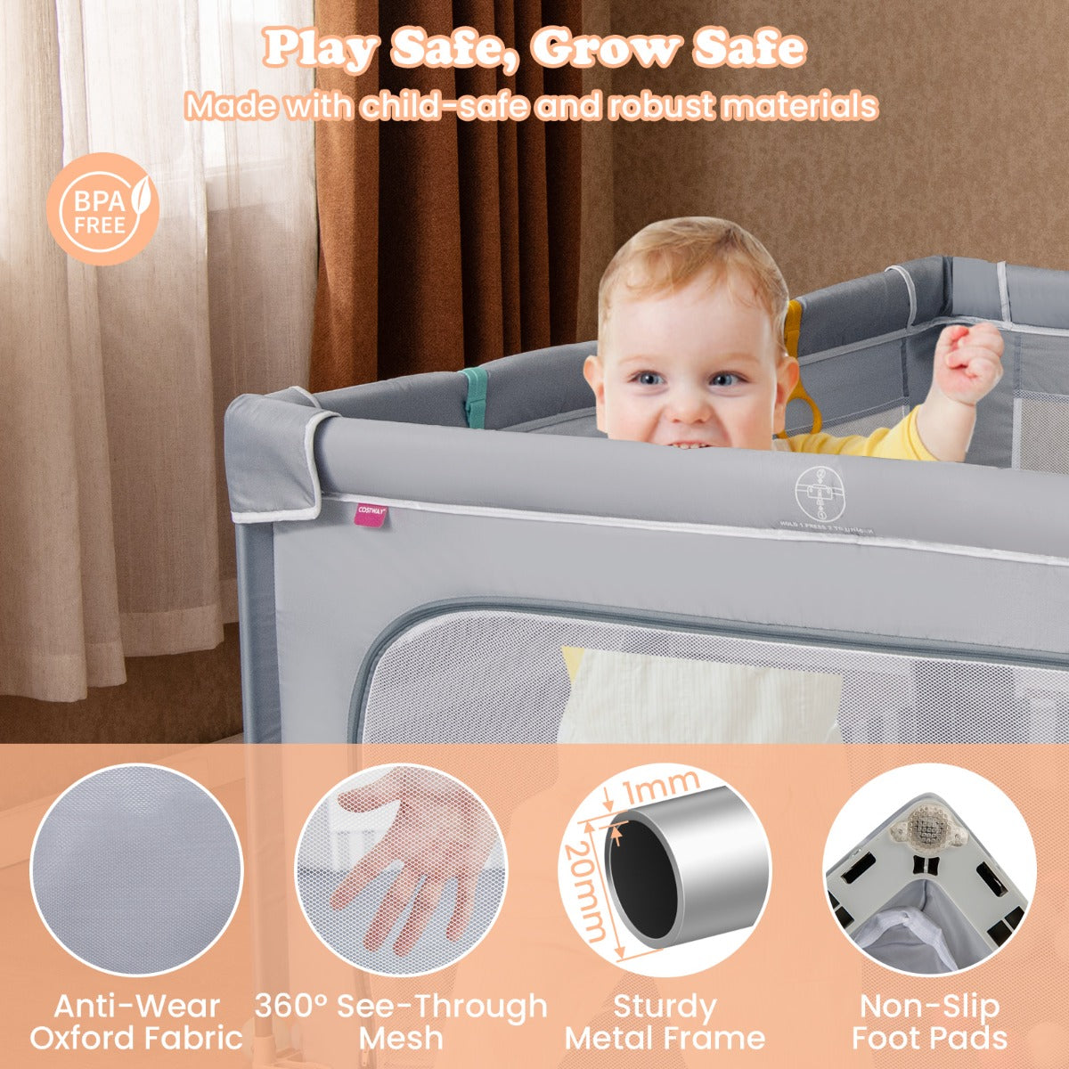 Livsk costway grote babybox 127 x 127 cm bpa vrije opvouwbare veiligheidsbox 5