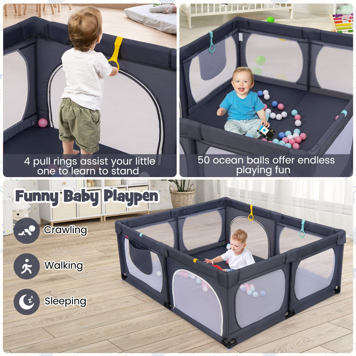 LIVSK Activiteitenbox met 50 Oceaanballen - Veiligheidsdeuren en Trekringen - Ruimte voor 3-5 Kinderen - 189 x 158 x 68 cm -