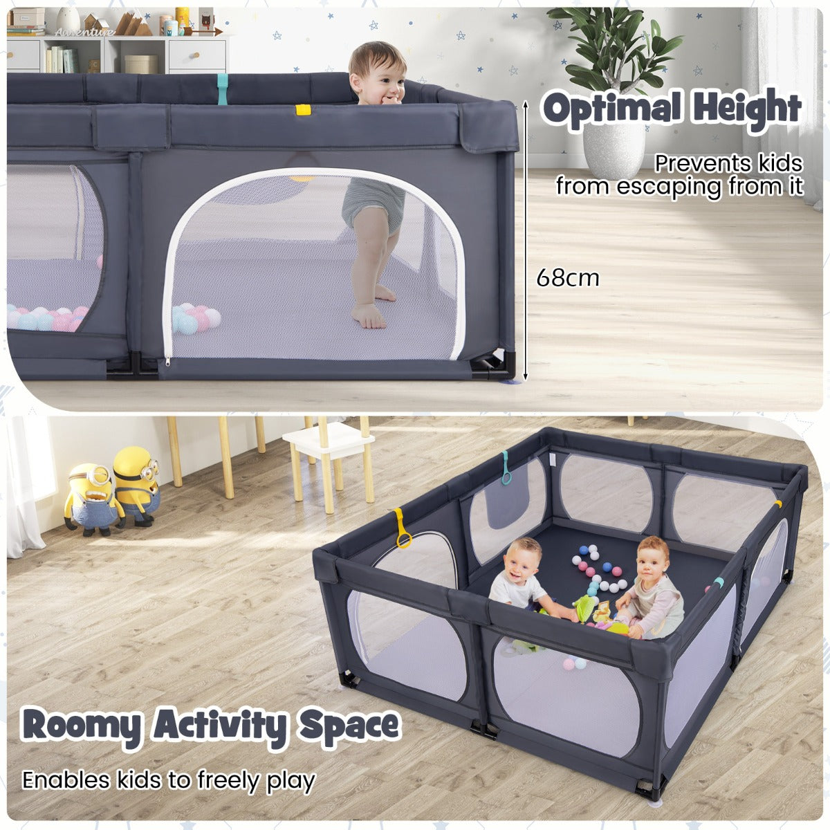 LIVSK Activiteitenbox met 50 Oceaanballen - Veiligheidsdeuren en Trekringen - Ruimte voor 3-5 Kinderen - 189 x 158 x 68 cm -