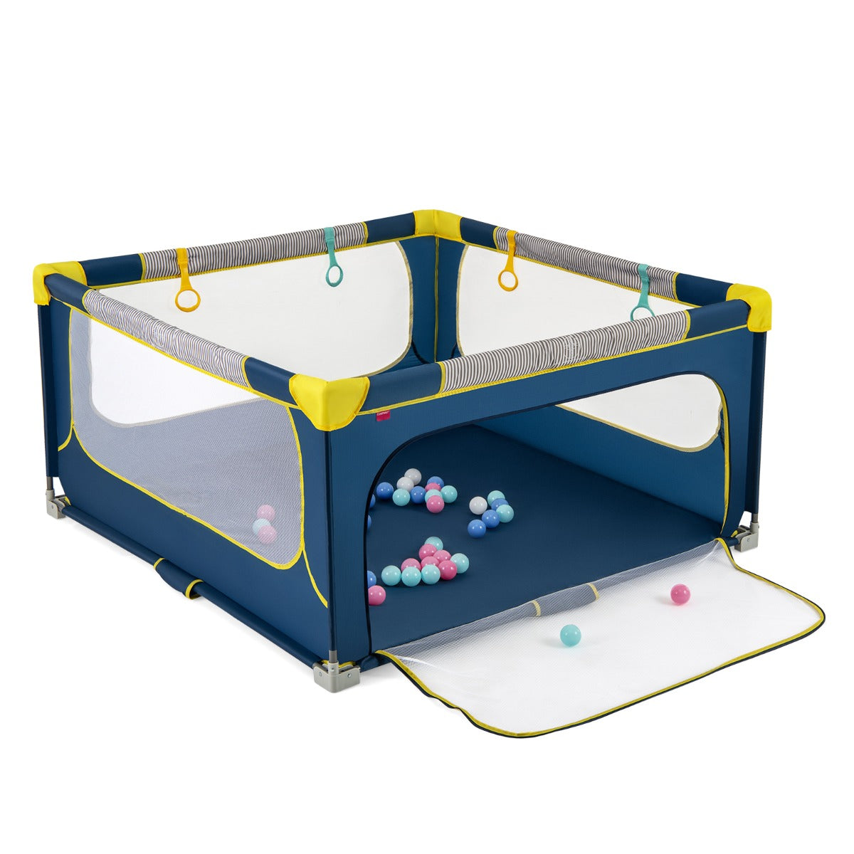 Livsk costway grote babybox opvouwbaar peuterveiligheidshek met ritssluiting 50 zeeballen en 4 hijsringen binnen en buitenactiviteitencentrum donkerblauw 1 1