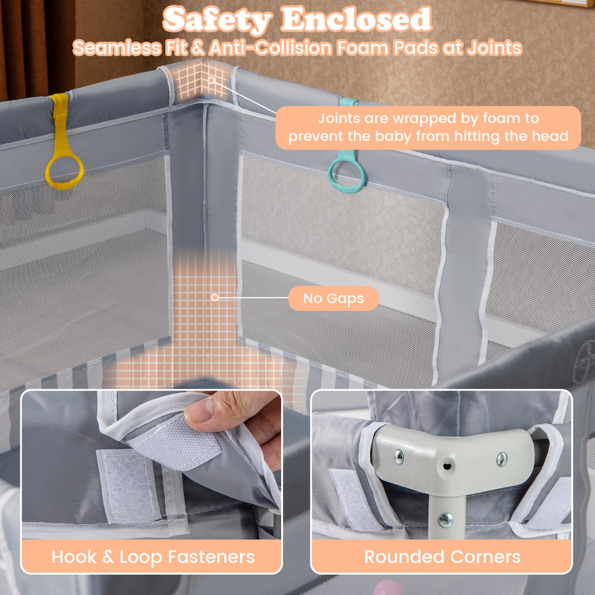 LIVSK Grote Babybox - Opvouwbaar met Anti-botsingsschuim - Inclusief 50 Zeeballen en 4 Hijsringen - 150 x 150 x 76,5 cm - Grijs