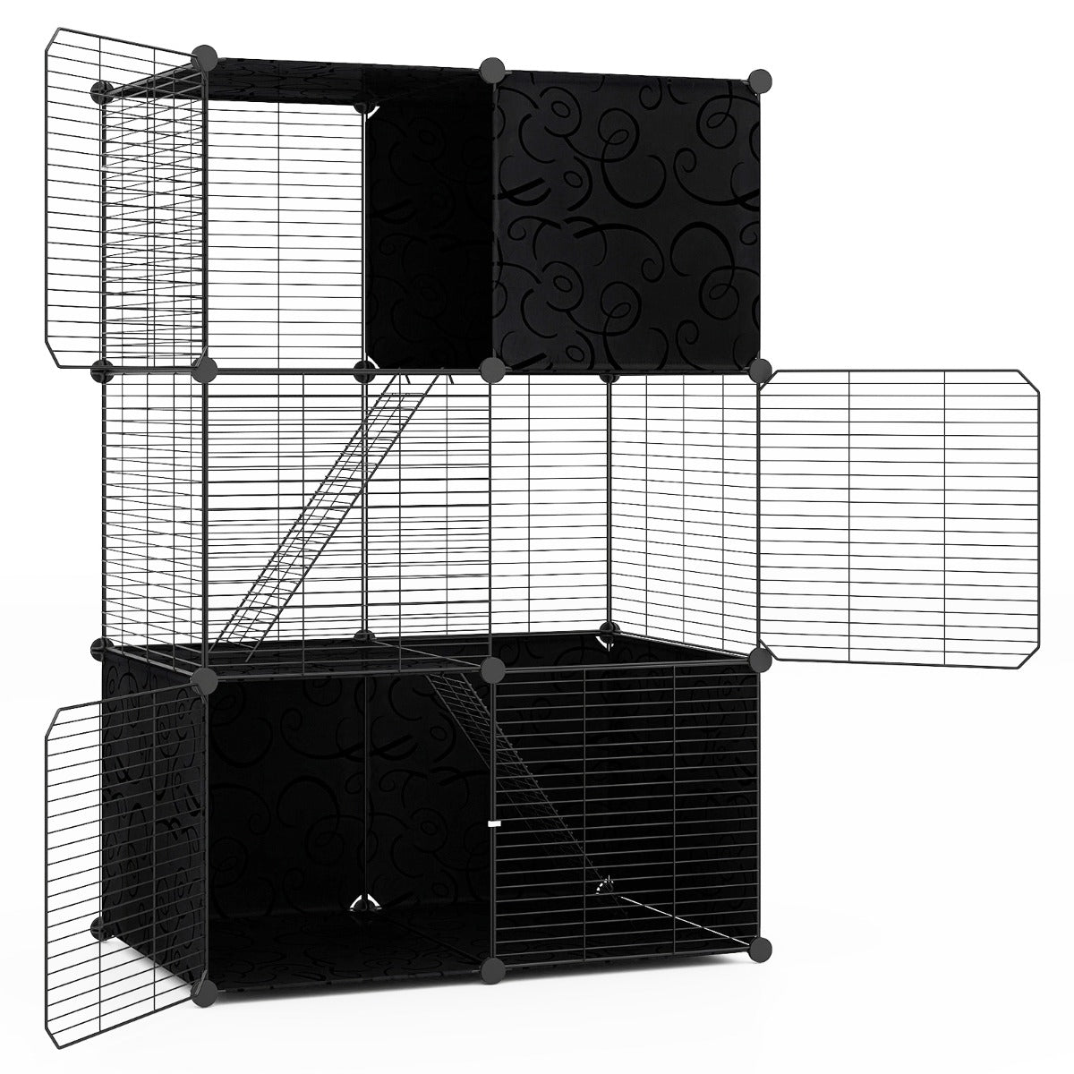 LIVSK 3-laagse Kattenkooi met 3 Deuren - Klimladders - Gladde Platforms - Veilig en Ruim - Voor Katten en Kleine Dieren - Zwart