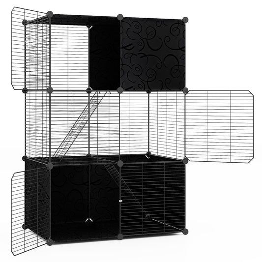 LIVSK 3-laagse Kattenkooi met 3 Deuren - Klimladders - Gladde Platforms - Veilig en Ruim - Voor Katten en Kleine Dieren - Zwart
