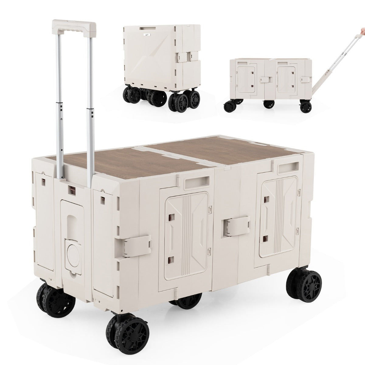 LIVSK Opvouwbare Trolley - 150 L Opslagcapaciteit - Verstelbare Handgreep - 5 Zwenkwielen - Voor Boodschappen en Kamperen - Wit