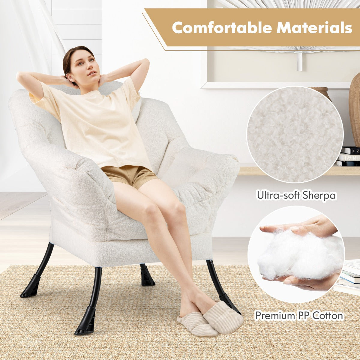 LIVSK Vrijetijdsstoel - Ergonomisch Design met Gewatteerde Rugleuning - Zijvak - Afneembare Bekleding - Tot 150 kg - Beige