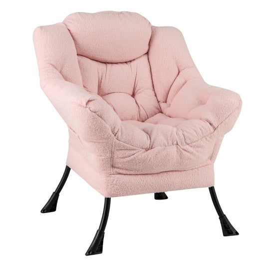 LIVSK Vrijetijdsstoel - Ergonomisch Ontwerp met Sherpa Bekleding - Metalen Frame - Zijvak - Tot 150 kg - Beige