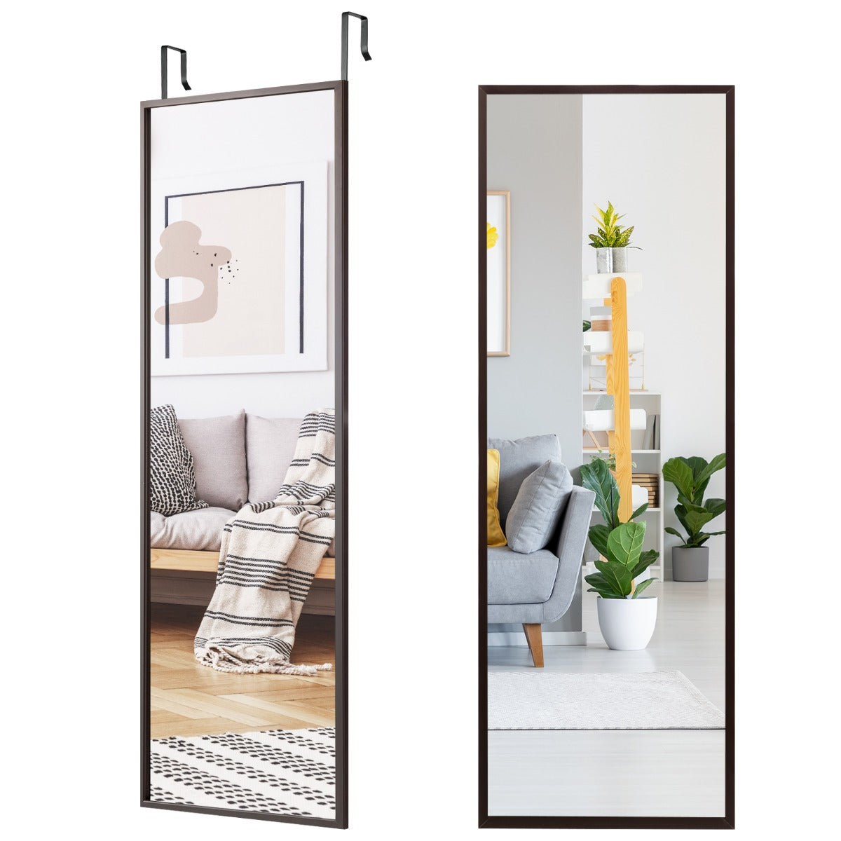 LIVSK Wandspiegel - Ruimtebesparend en Verstelbaar - Hoogwaardig Onbreekbaar Glas - Stabiel Ijzeren Frame - 107 x 36,5 cm - Bruin