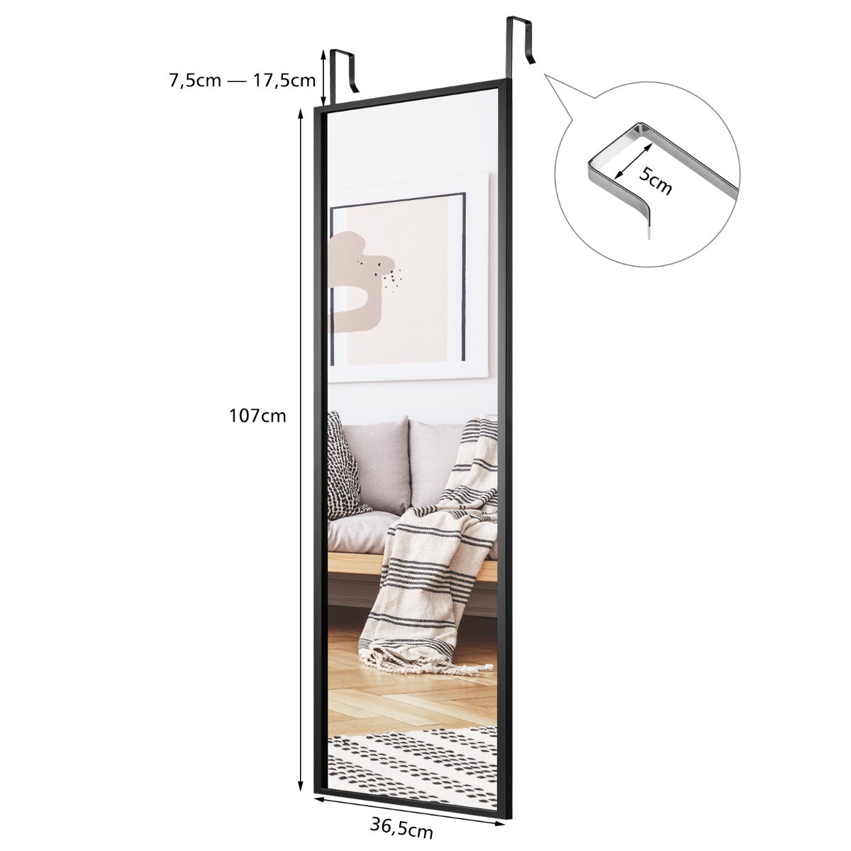 LIVSK Verstelbare Wandspiegel - Hoge Definitie Glas - Veilig Ijzeren Frame - Ruimtebesparend - 107 x 36,5 cm - Zwart