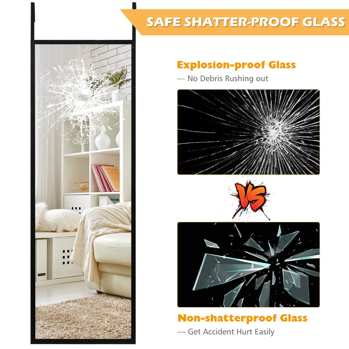 LIVSK Verstelbare Wandspiegel - Hoge Definitie Glas - Veilig Ijzeren Frame - Ruimtebesparend - 107 x 36,5 cm - Zwart