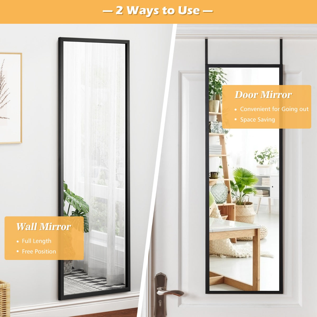 LIVSK Verstelbare Wandspiegel - Hoge Definitie Glas - Veilig Ijzeren Frame - Ruimtebesparend - 107 x 36,5 cm - Zwart