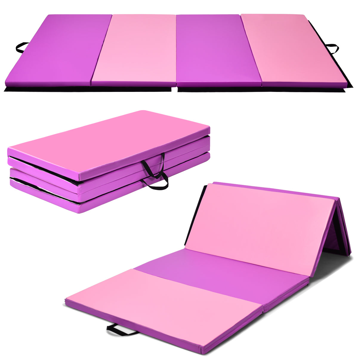 LIVSK 4-panelen opvouwbare gymnastiekmat - Dikke EPE-schuim - Antislip PU-leren oppervlak - Lichtgewicht met draaghandvatten -